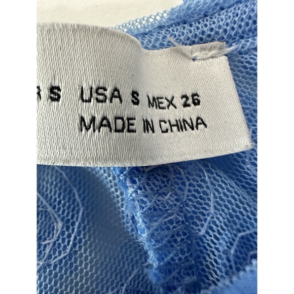 Zara Top Women's Small Blue‎ Floral Roae Bud Tulle Puff Sleeve Cropped Formal - Picture 5 of 11